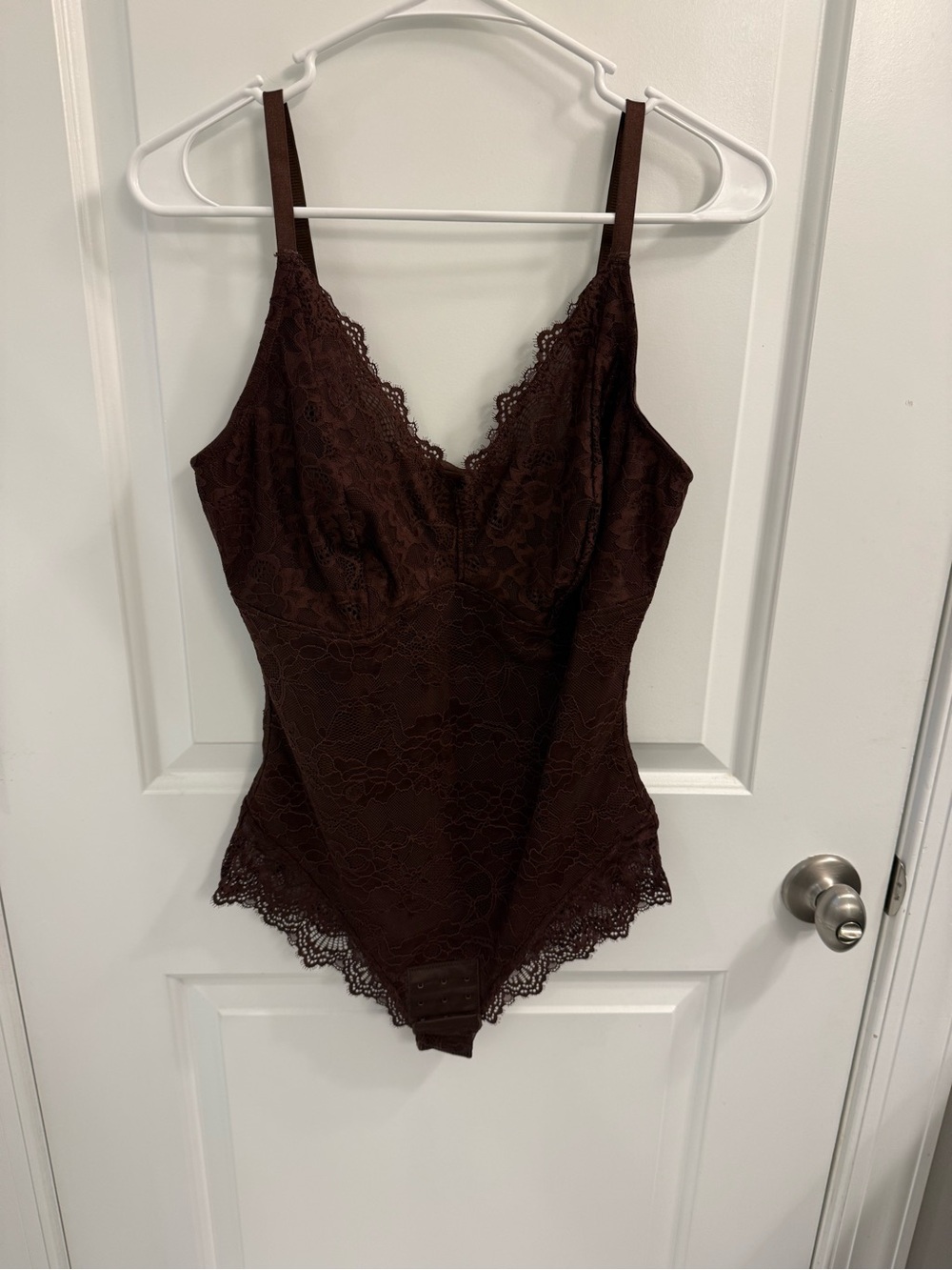 Shapellx NWT Sheer Lace Mesh Shaping Bodysuit - Espresso / Large
